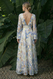 Robe formelle à manches longues à manches longues à manches florales à col en V