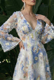 Robe formelle à manches longues à manches longues à manches florales à col en V