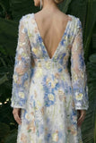 Robe formelle à manches longues à manches longues à manches florales à col en V