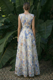 Robe formelle longue à fleurs longue A Line bleu clair
