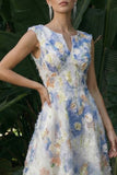 Robe formelle longue à fleurs longue A Line bleu clair