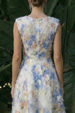 Robe formelle longue à fleurs longue A Line bleu clair