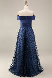 Sequins bleu marine à épaules dénudées, une ligne longue robe mère de la mariée