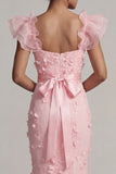 Blush sirène à manches volantes longue robe mère de la mariée avec fleurs 3D