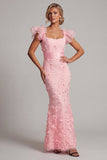 Blush sirène à manches volantes longue robe mère de la mariée avec fleurs 3D
