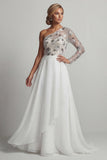 Robe de la mère de la mariée à une épaule A Line White Paillets