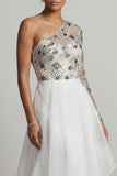 Robe de la mère de la mariée à une épaule A Line White Paillets