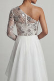 Robe de la mère de la mariée à une épaule A Line White Paillets