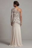 Robe de la mère de la mariée en paillettes à paillettes en sirène à une épaule