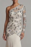 Robe de la mère de la mariée en paillettes à paillettes en sirène à une épaule