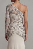 Robe de la mère de la mariée en paillettes à paillettes en sirène à une épaule