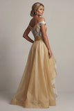 Robe de la mère de la mariée A Line Champagne à sequins