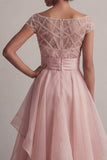 Robe de la mère de la mariée à col bateau à col bateau A line champagne à sequins