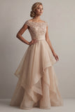 Robe de la mère de la mariée à col bateau à col bateau A line champagne à sequins