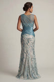Robe de la mère de la mariée à ritelles en sirènes bleu lac