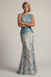 Robe de la mère de la mariée à ritelles en sirènes bleu lac