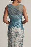 Robe de la mère de la mariée à ritelles en sirènes bleu lac