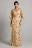 Robe de mère de la mariée à manches demi-manches au champagne au champagne sirène