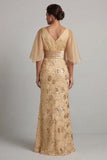 Robe de mère de la mariée à manches demi-manches au champagne au champagne sirène