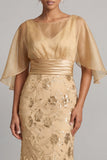 Robe de mère de la mariée à manches demi-manches au champagne au champagne sirène