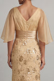 Robe de mère de la mariée à manches demi-manches au champagne au champagne sirène