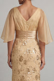Robe de mère de la mariée à manches demi-manches au champagne au champagne sirène