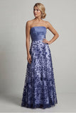 Robe Mother of the Bride Marine à fleurs bleu marine sans bustier