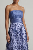 Robe Mother of the Bride Marine à fleurs bleu marine sans bustier
