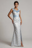 Robe de mère de mariée en brocart sirène à col à col à capuchon