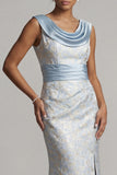 Robe de mère de mariée en brocart sirène à col à col à capuchon