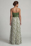 Robe de mère de mariée fleurie verte A Line Bustless