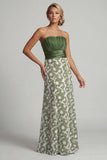 Robe de mère de mariée fleurie verte A Line Bustless
