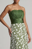 Robe de mère de mariée fleurie verte A Line Bustless
