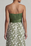 Robe de mère de mariée fleurie verte A Line Bustless