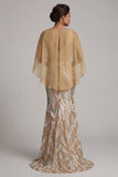 Robe de la mère de la mariée à col en V au champagne scintillante sirène champagne