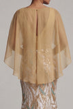 Robe de la mère de la mariée à col en V au champagne scintillante sirène champagne