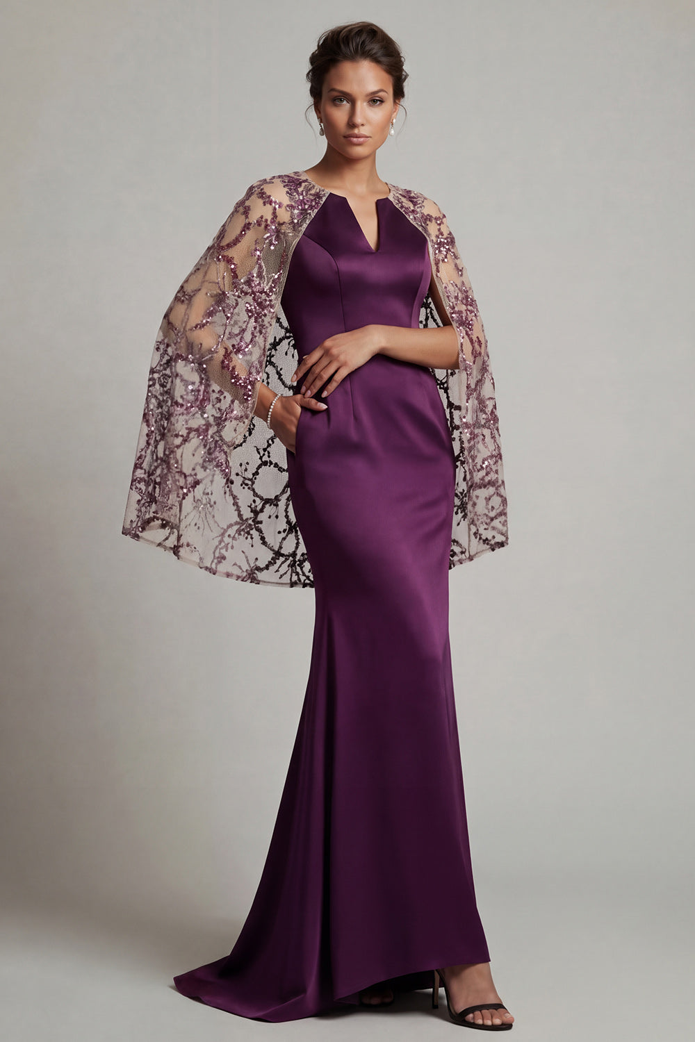 ZAPAKA Femmes Robe de la mère de la mariée en satin violet foncé avec ...