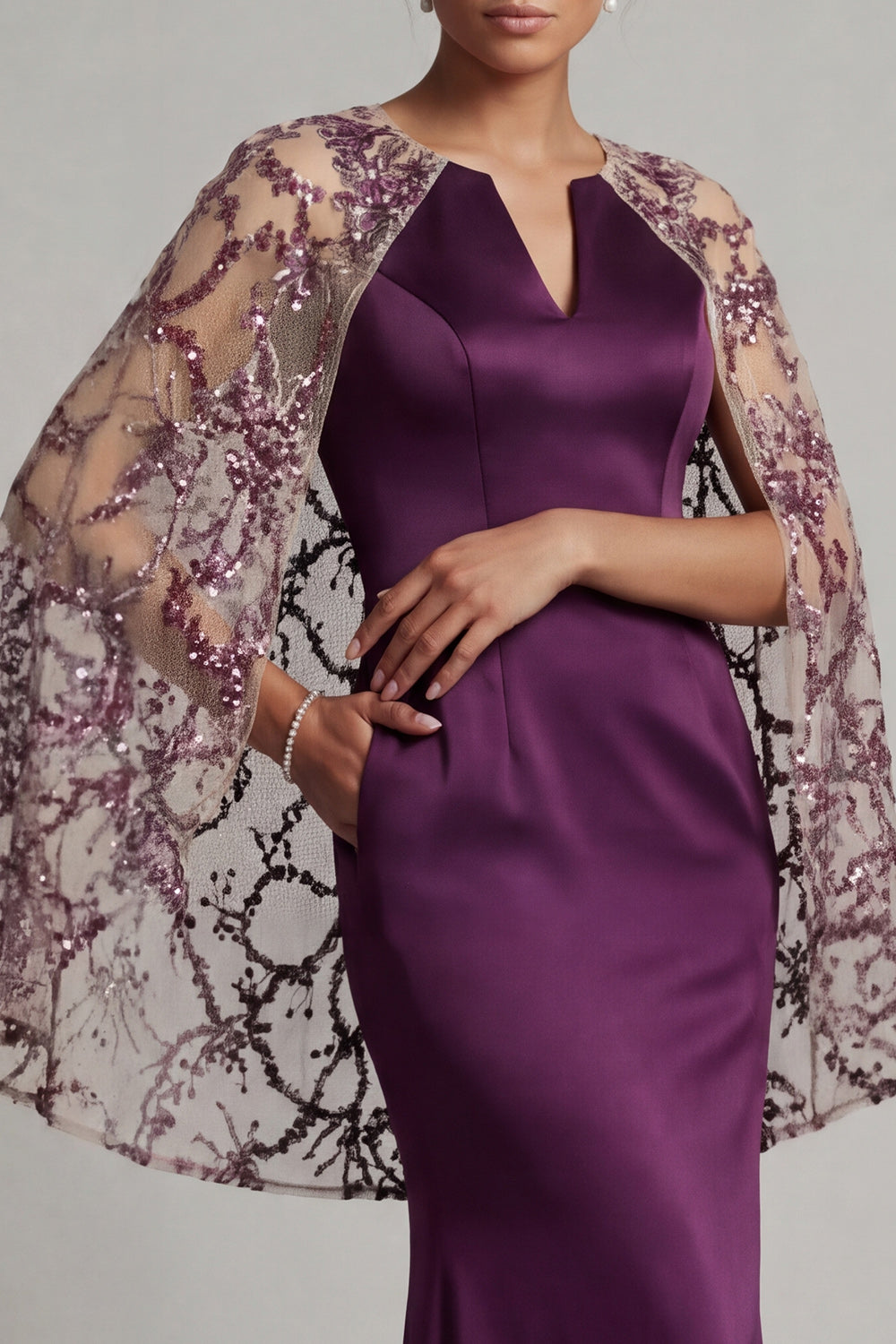 ZAPAKA Femmes Robe de la mère de la mariée en satin violet foncé avec ...