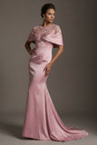 Robe de la mère de la mariée en satin rose sirène à col rond