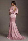 Robe de la mère de la mariée en satin rose sirène à col rond