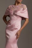 Robe de la mère de la mariée en satin rose sirène à col rond