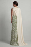 Robe verte à col rond à fourreau fleur longue de mère de la mariée avec cape latérale