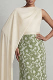 Robe verte à col rond à fourreau fleur longue de mère de la mariée avec cape latérale