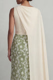 Robe verte à col rond à fourreau fleur longue de mère de la mariée avec cape latérale