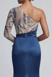 Robe sirène scintillante à une épaule à une épaule