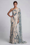 Robe sirène bleu clair bleu clair scintillante avec cape latérale