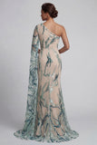 Robe sirène bleu clair bleu clair scintillante avec cape latérale