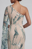 Robe sirène bleu clair bleu clair scintillante avec cape latérale