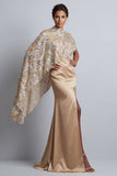 Robe de la mère de la mariée en satin sirène champagne avec cape détachable