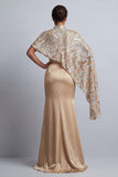 Robe de la mère de la mariée en satin sirène champagne avec cape détachable